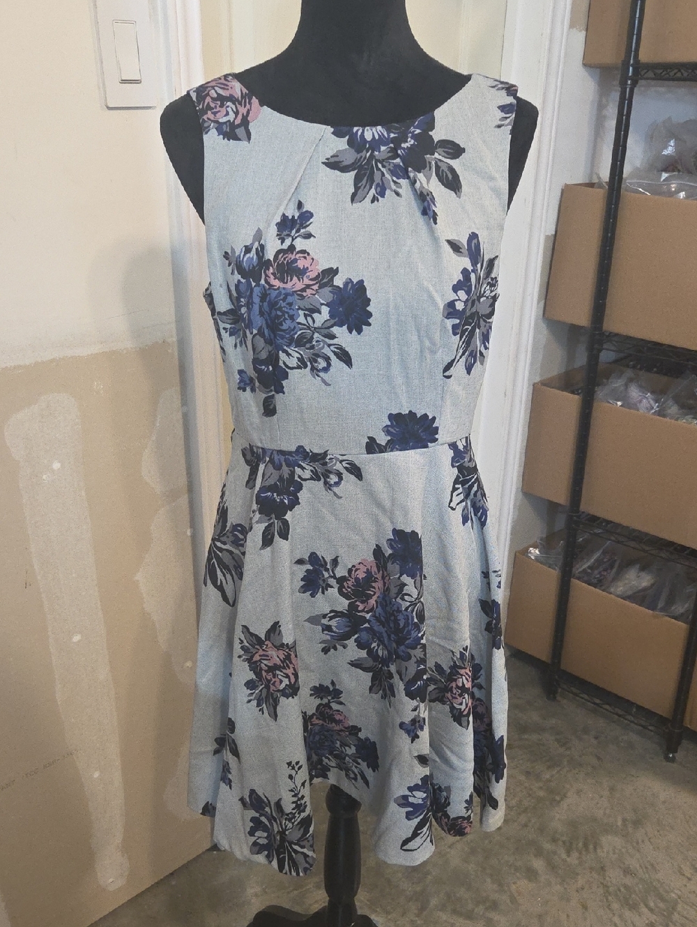 Elle Sleeveless Floral Fit-and-Flare Mini Dress in Light Blue Feminine
